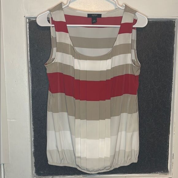 Alfani Petite Women's Striped Sleeveless Top - Red, White, Tan Size 8P - Picture 1 of 4